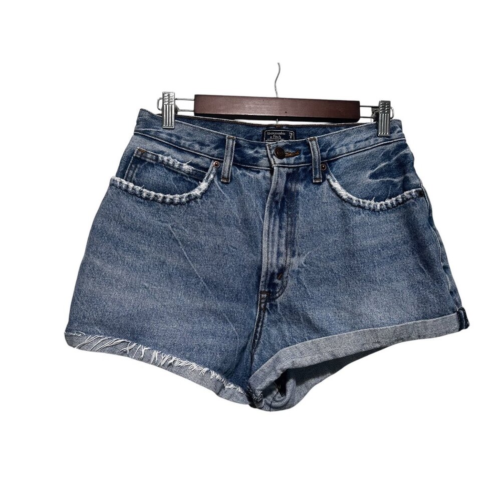 Abercrombie Cuffed High Rise Jeans Shorts Womens 29 8 Blue Denim Festival Cotton
